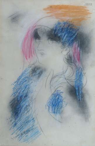 Giorgios Gounaropoulos, Greek 1890-1977- Study of a girl'; pastel and pencil, signed in pencil lower