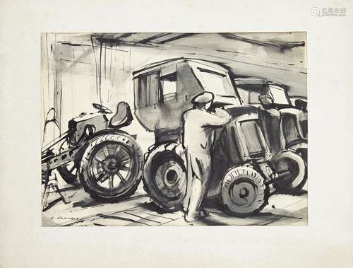 Hans Rudolph, German 1911-1975- Truck; black ink, signed lower right, 37 x 50 cm (unframed) (ARR)