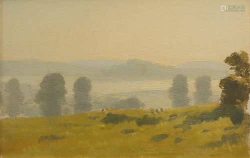 Philip Douglas MacLagan, British 1901-1972- River landscape; oil on board, 12 x 20cm (ARR)Please