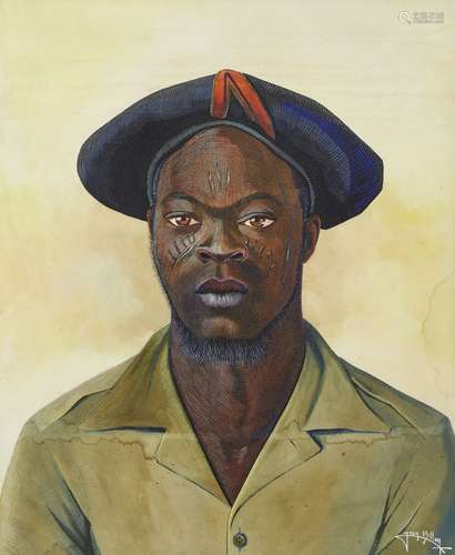 Jean Billon, French, early-mid 20th century- 'Bokoye', Portrait of an African Soldier; gouache on