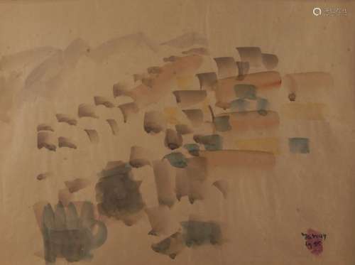 Manolis Calliyannis, Greek 1923-2010- Landscape; watercolour, signed and dated 1955, 34.4 x 49cm (