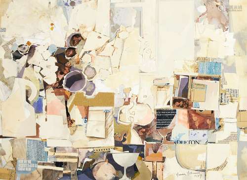 Naama Nothmann, Israeli b.1943- Collage; collage, signed and dated 1987, 49.5x68cm: Iona