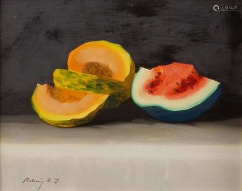 Hungarian School, mid/late 20th century- Still lifes with fruit; oils on canvas board, a pair,