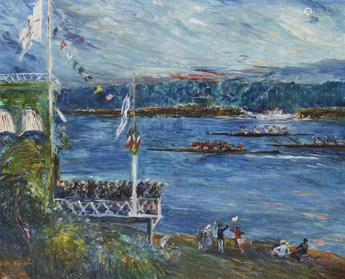 I A Montal, French, 20th century- Regatta, oil on canvas, 60x73cmPlease refer to department for