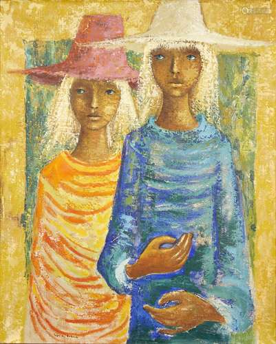 Jose de Rokha, Chilean b.1927- Two figures; oil on canvas, signed, 80x63cmPlease refer to department