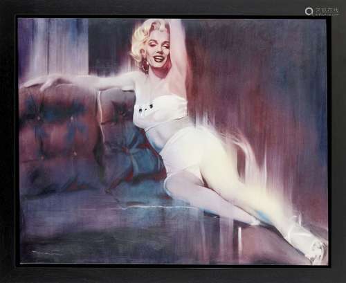 Dean Fox, British, late 20th century- Marilyn; mixed media in colours on canvas, signed in paint,