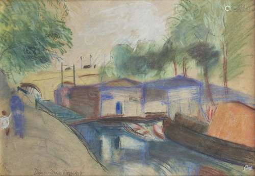 Rudolf Diener-Denes, French/ Hungarian 1889-1956- Un canal (a Canal), Paris, 1927; coloured pastel