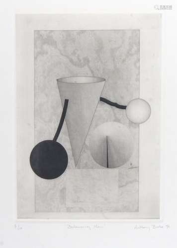 Anthony Burke, British, late 20th/early 21st century- Balancing Man; etching, signed, titled,