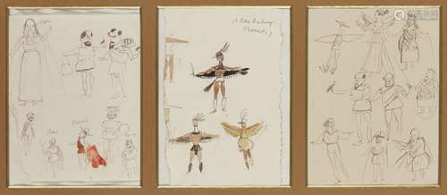 Yannis Tsarouchis, Greek 1910-1989- Triptych of Costume Designs for ‘The Birds’, From Sir Peter