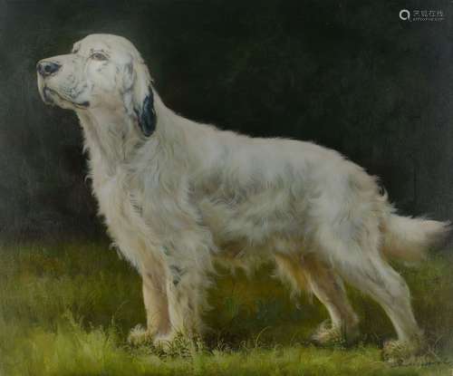 American School, late 20th/early 21st Century- White Setter in profile; oil on canvas, signed