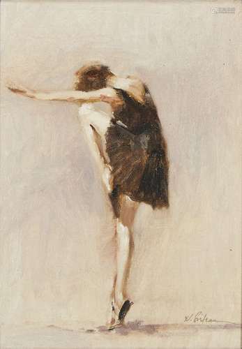 Hodges Soileau OPA, American b.1943- Dancer; oil on canvas board, signed in gold pen, 27.7 x 20cm