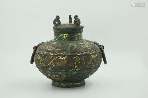 Chinese Copper Pot With Gold Painted