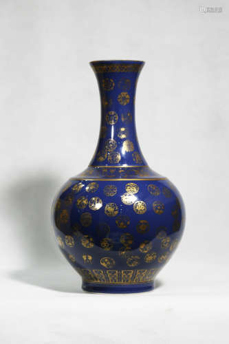 Chinese Qing Dynasty Guangxu Period Golden Painted Porcelain Bottle