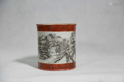 Chinese Qing Dynasty Wood Pattern Brush Pot