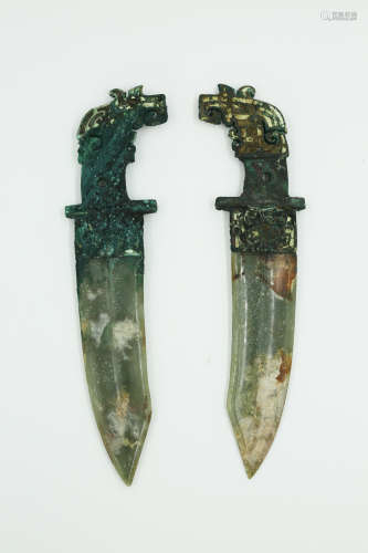 Chinese Copper Dagger Inlaid With Jade