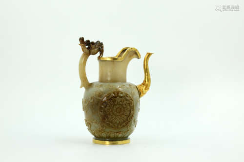 Chinese Jade Pot Inlaid With Gold