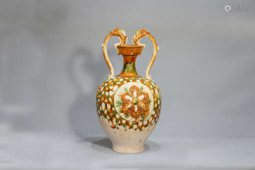 Chinese Tricolor Double Dragon Porcelain Bottle