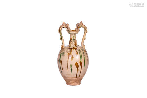 Chinese Tricolor Double Dragon Porcelain Bottle