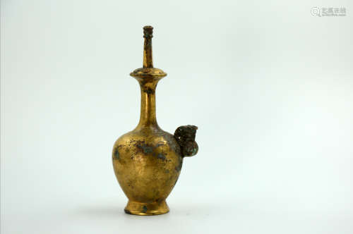 Chinese Copper Gold Gilded Bottle