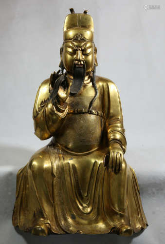 Chinese Copper Gold Gilded Guan Gong Statue