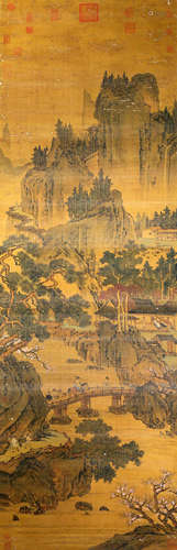 Chinese Ming Dynasty Ink Painting - Zhou Chen'S Green Landscape In Ming Dynasty