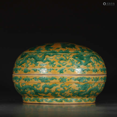 Chinese Ming Dynasty Jiajing Perido Yellow Glaze Porcelain Box With Cover