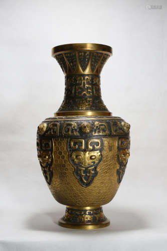 Chinese Qing Dynasty Bronze Gold Gilded Bottle