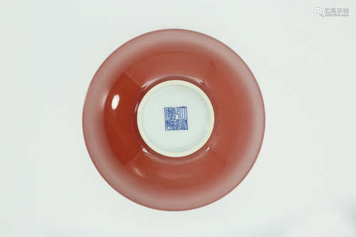 Chinese Qing Dynasty Qianlong Period Red Glaze Porcelain Bowl