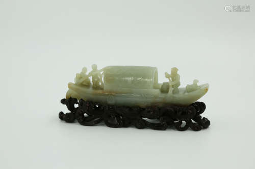 Chinese Qing Dynasty Hetian Jade Boat