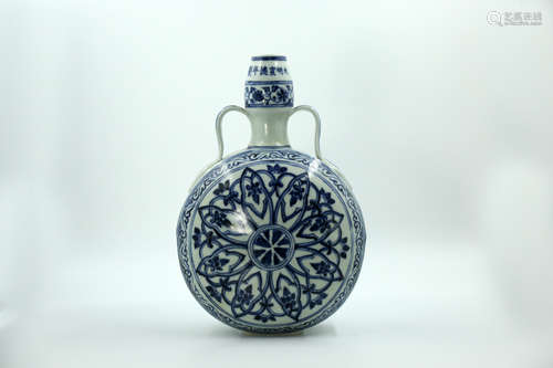 Chinese Ming Dynasty Blue And White Porcelain Bottle With Xuande Mark