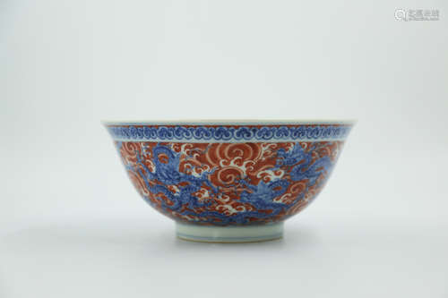 Chinese Ming Dynasty Chenghua Blue And White Dragon Pattern Porcelain Bowl