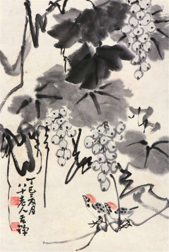 李苦禅(1899-1983)葡萄麻雀