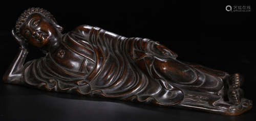 A COPPER CAST SLEEPING BUDDHA STATUE