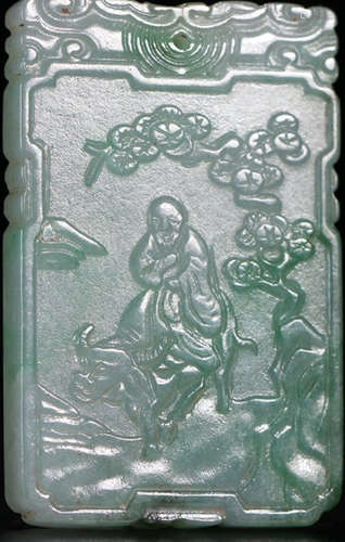 A JADEITE CARVED KID&COW PATTERN TABLET