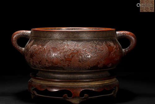 A COPPER CASYED DRAGON PATTERN CENSER