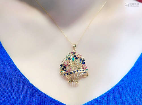 A 18K GOLD&GEM STONE PENDANT NECKLACE