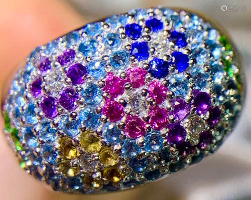 A CHANEL 18K GOLD&GEM STONE&DIAMOND RING