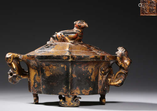 A GILT BRONZE CASTED DRAGON SHAPED EAR CENSER