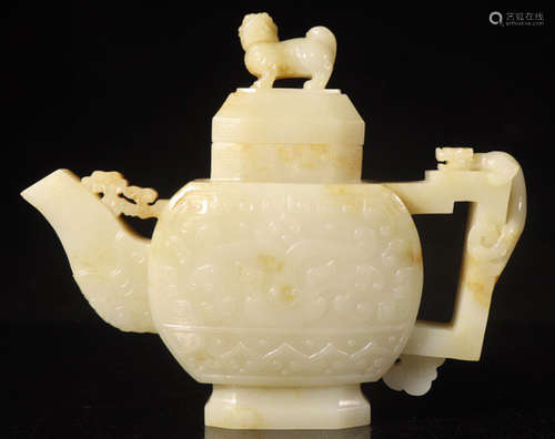 A HETIAN JADE CARVED BEAST PATTERN POT