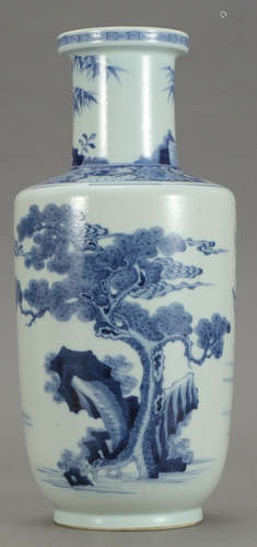 A BLUE&WHITE GLAZE BUDDHA PATTERN VASE