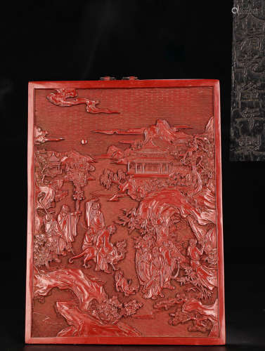 A LACQUER CARVED ARHAT PATTERN SCREEN