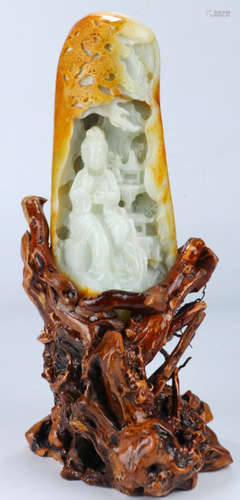 A HETIAN JADE CARVED FIGURE SHAPED ORNAMENT