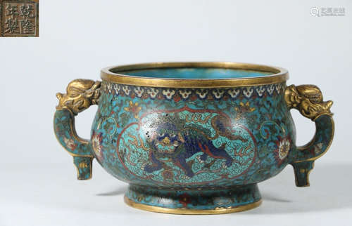 A CLOISONNE CASTED DOUBLE EAR CENSER