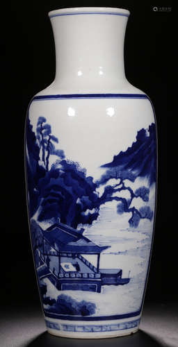 A BLUE&WHITE GLAZE VASE WITH LANDSCAPE PATTERN