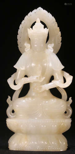 A HETIAN JADE CARVED VAJRASATTVA BUDDHA STATUE