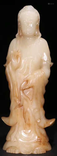 A HETIAN JADE CARVED GUANYIN BUDDHA STATUE