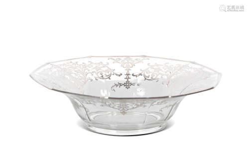 19世紀  玻璃銀花飾碗