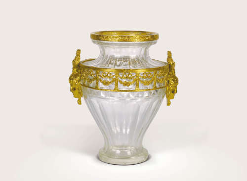 19世紀  新古典主義風格銅鎏金人面水晶花瓶
