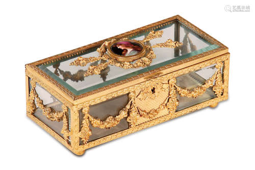 19世紀  法國鍍金人像瓷飾玻璃首飾盒