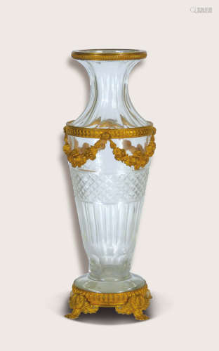 19世紀  新古典主義風格銅鎏金水晶花瓶